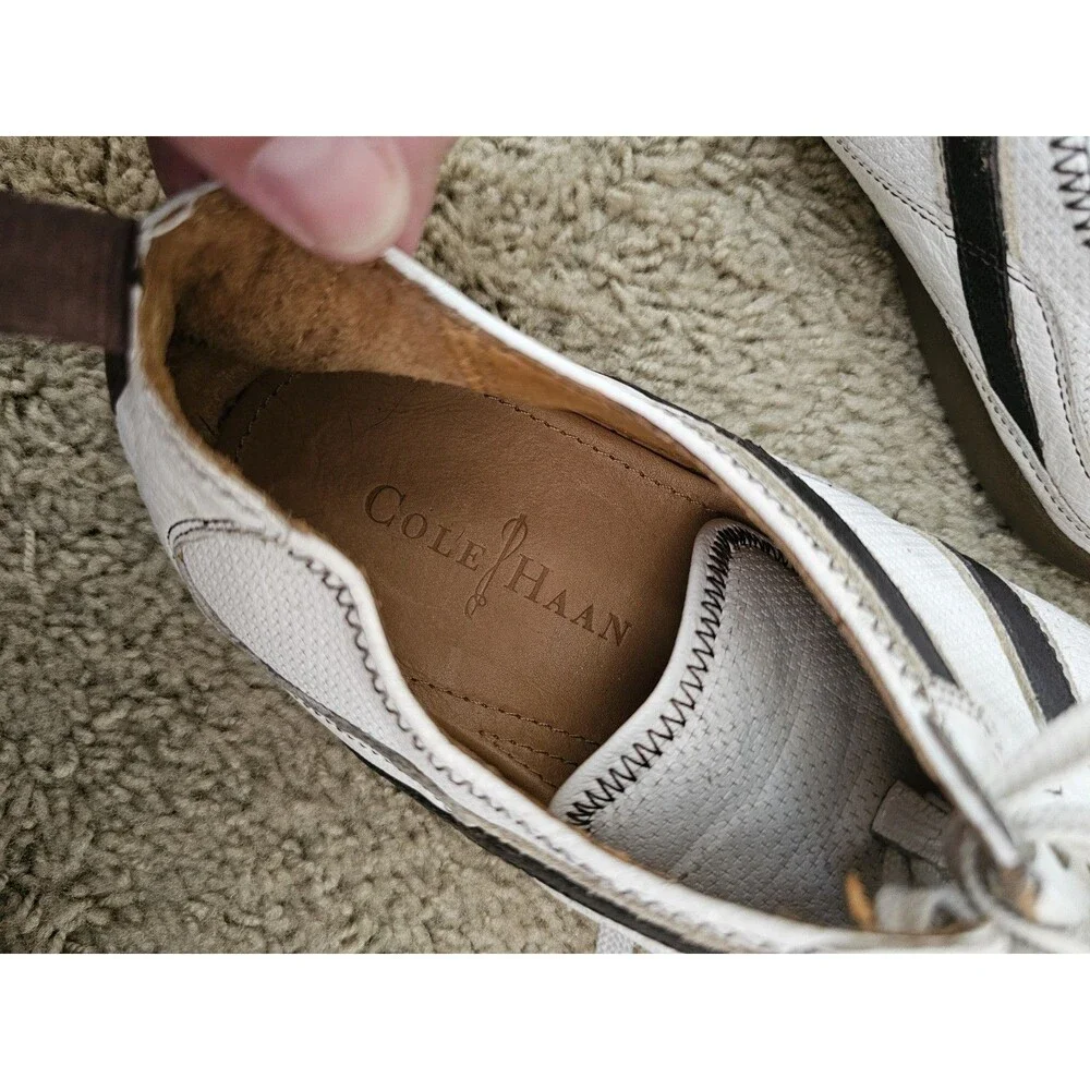Cole Haan Mens 9.5M White Brown Leather Driving Casual Sneakers Shoes 1C04028